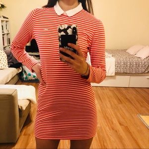 LACOSTE LIVE orange stripped dress with collar